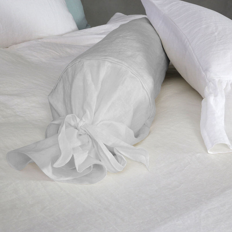 Taie de traversin en lin avec noeud gris minéral