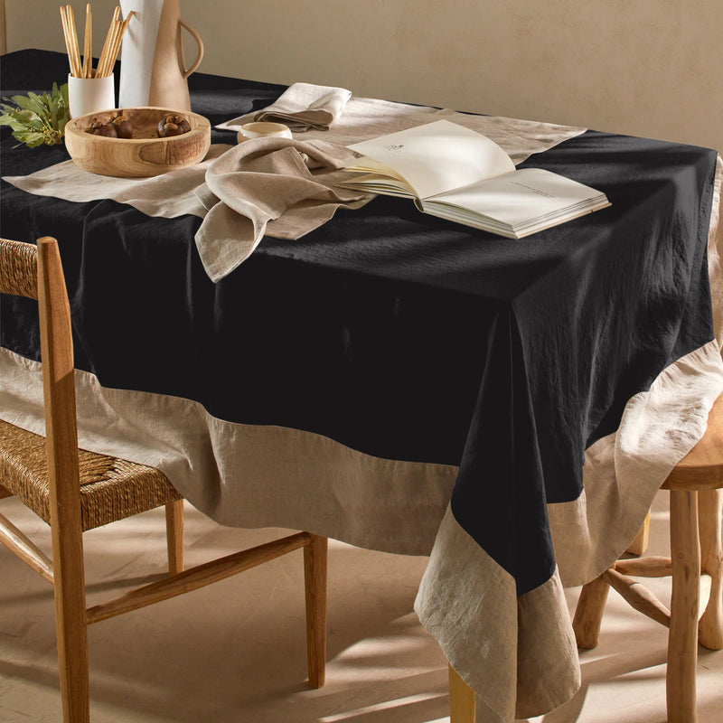 Nappe 100% Lin avec bordure contrastée encre noire