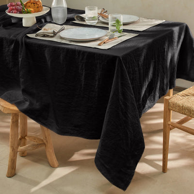 Nappe rect. crochetée en lin lavé noir