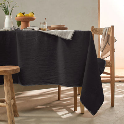 Nappe en lin point de cheval encre noire