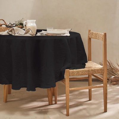 nappe ovale bordée en lin sur mesure encre noire