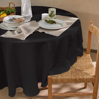 Nappe ronde basique en lin lavé noir