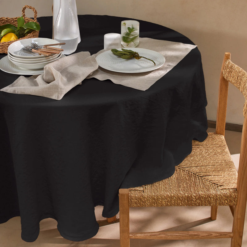 Nappe ronde basique en lin lavé noir