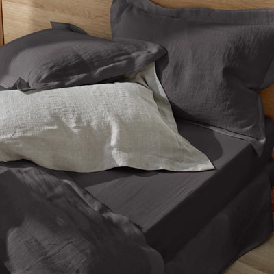 Taies d'oreiller 100% lin à volants plats gris plomb