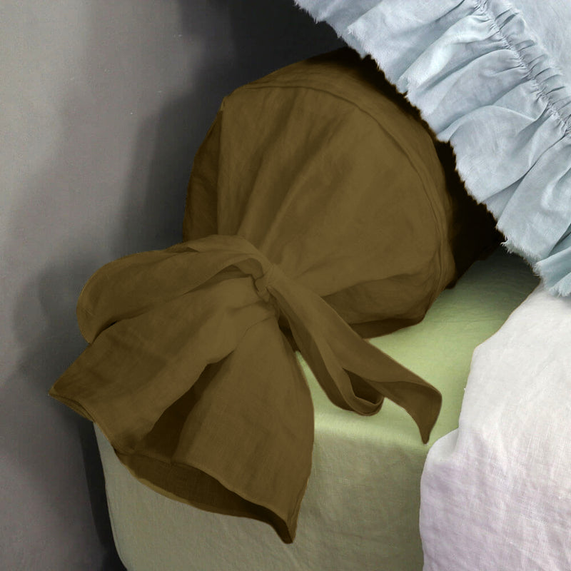 taie de traversin en lin vert olive