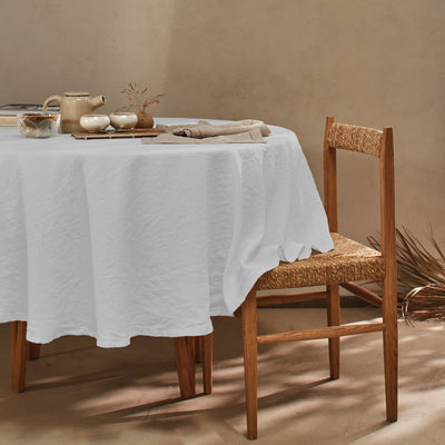 Nappe ronde sur mesure en lin lavé ajouré gris minéral