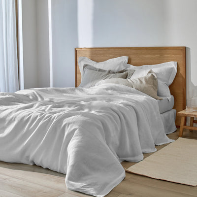 Housse de couette en lin à bords plats gris minéral
