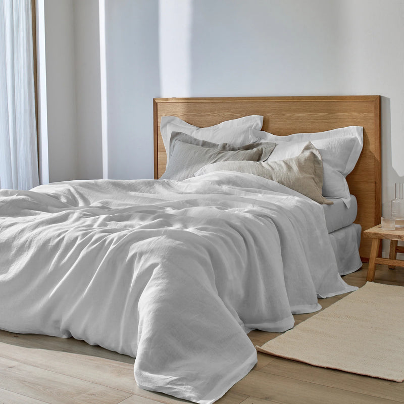 Housse de couette en lin à bords plats gris minéral