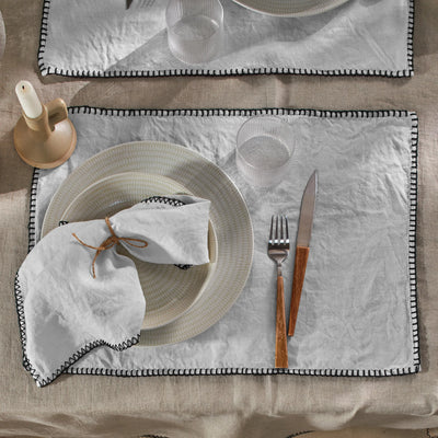 Sets de table "Point de Cheval" en lin lavé gris minéral