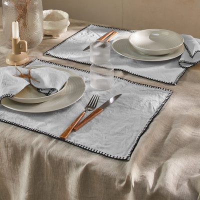 Sets de table "Point de Cheval" en lin gris minéral