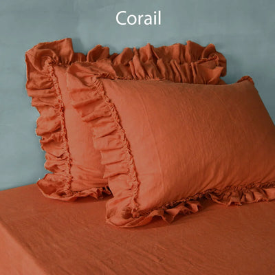 Frayed ruffled pillowcases Corail#colour_corail