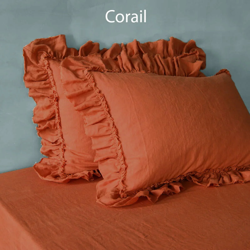 Frayed ruffled pillowcases Corail
