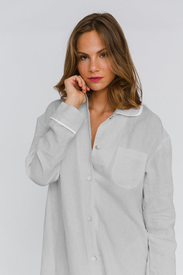 Chemise de nuit « Mel » en lin Gris Minéral 