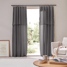 Rideau sur mesure panneau bordé bourdon en lin gris plomb