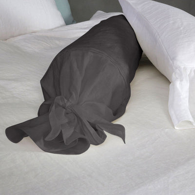 Taie de traversin en lin avec noeud gris plomb