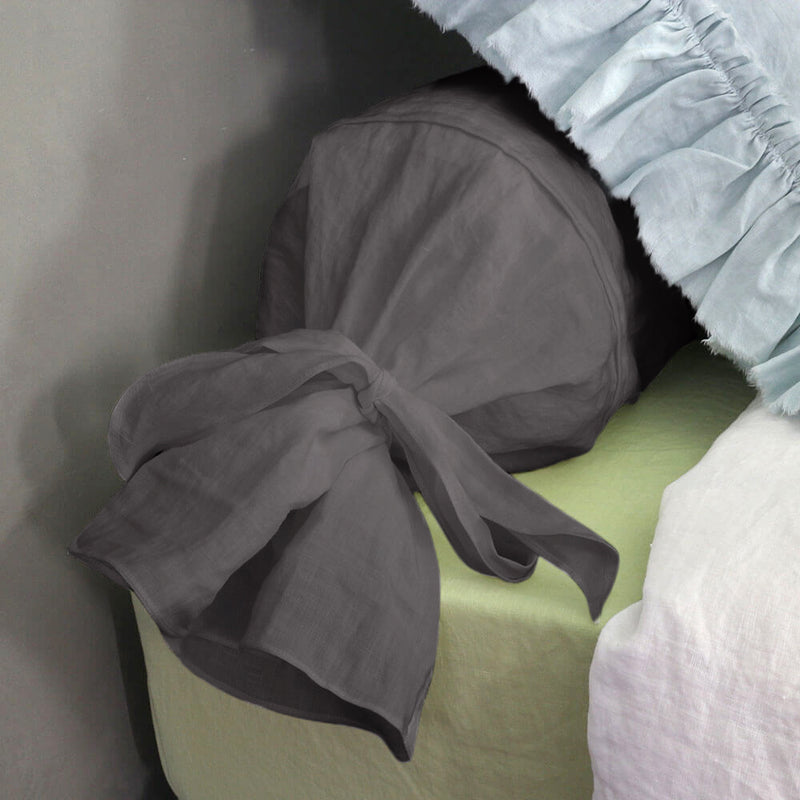 taie de traversin en lin gris plomb