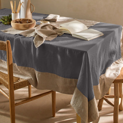 Nappe bicolore sur mesure en lin lavé gris plomb