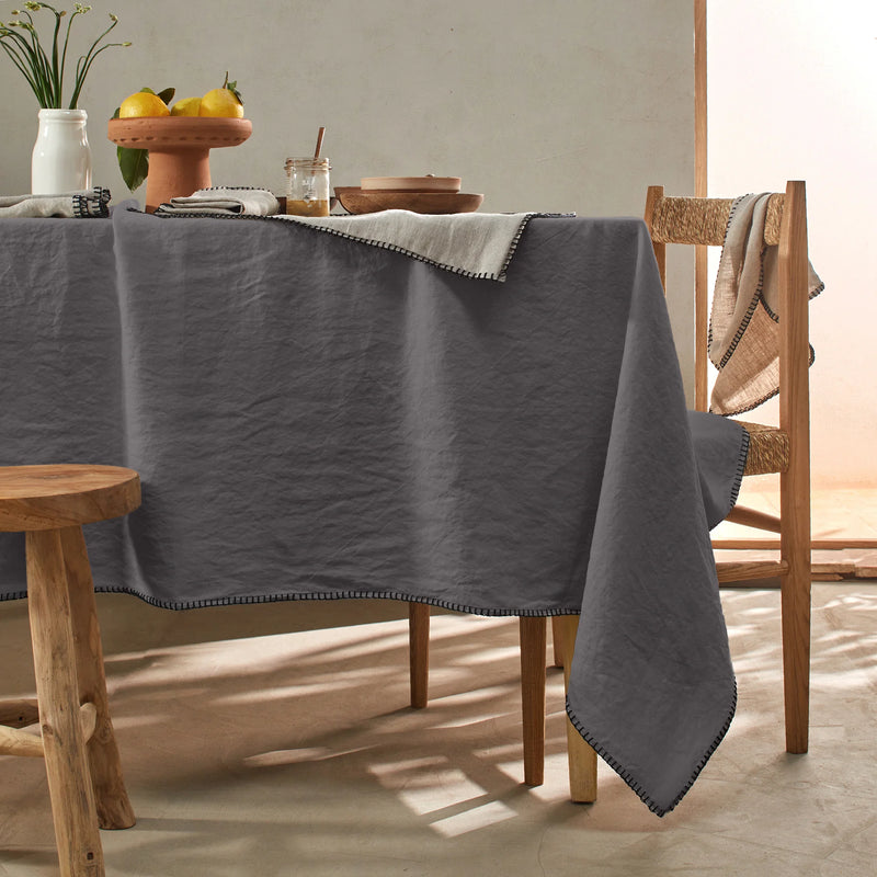 Nappe rect. point de cheval en lin gris plomb