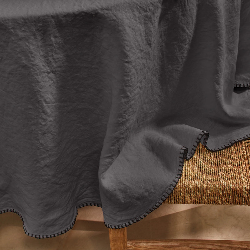 Nappe en lin ronde sur mesure avec point de cheval gris plomb