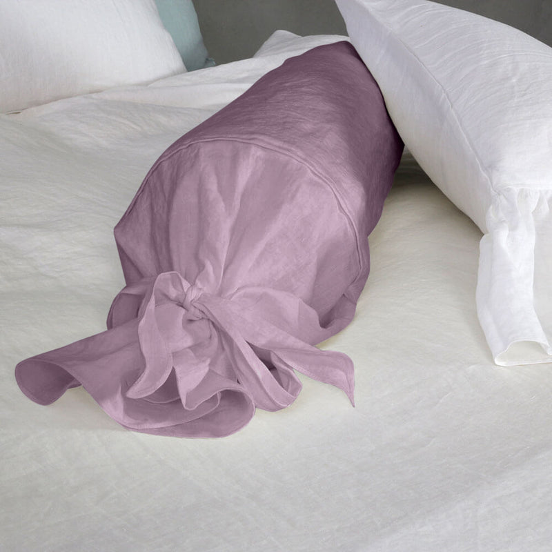 Taie de traversin en lin avec noeud lilas