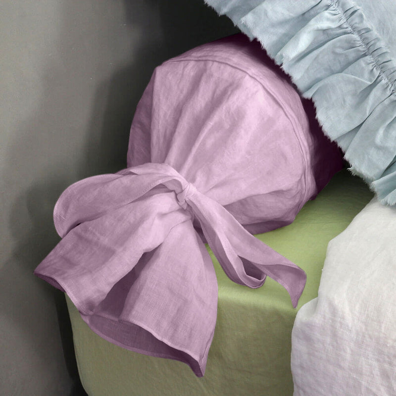 taie de traversin en lin lilas