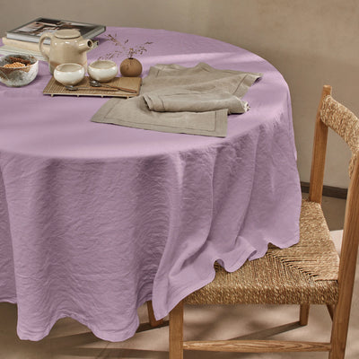 Nappe ronde en lin ajouré lilas