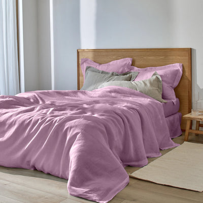 Housse de couette en lin à bords plats lilas