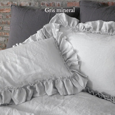 taies d'oreiller en lin à volants effrangés Gris Minéral #colour_gris-mineral