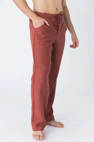 Pantalon en lin décontracté brique 3 #colour_brique