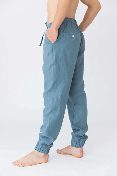 Pantalon en lin lavé, élastiqué “Gael” Bleu Français 10 #colour_bleu-francais