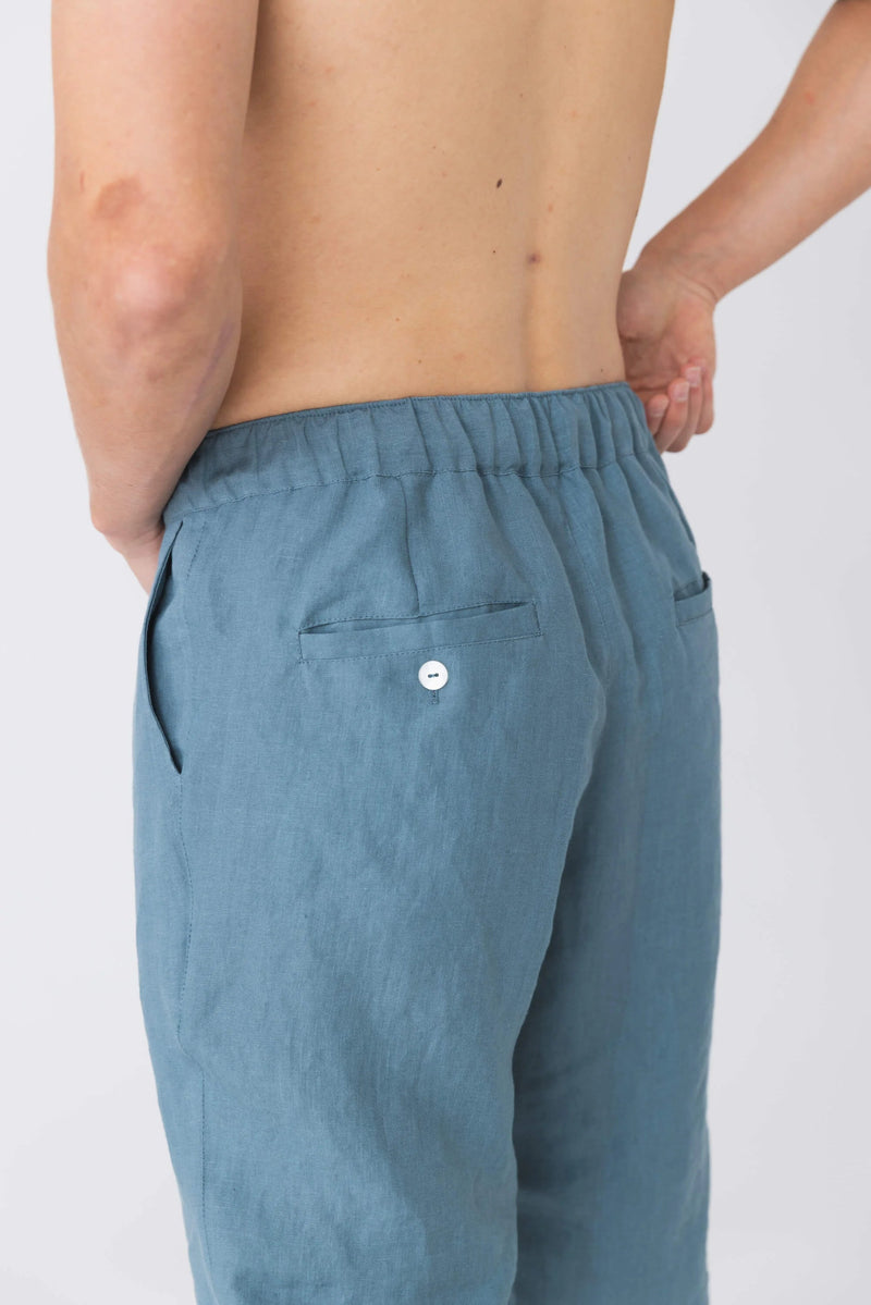 Arrière de Pantalon en lin, élastiqué “Gael” Bleu Français 1 