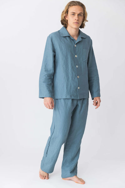 Pyjama en lin naturel pour hommes bleu-francais 2 #colour_bleu-francais