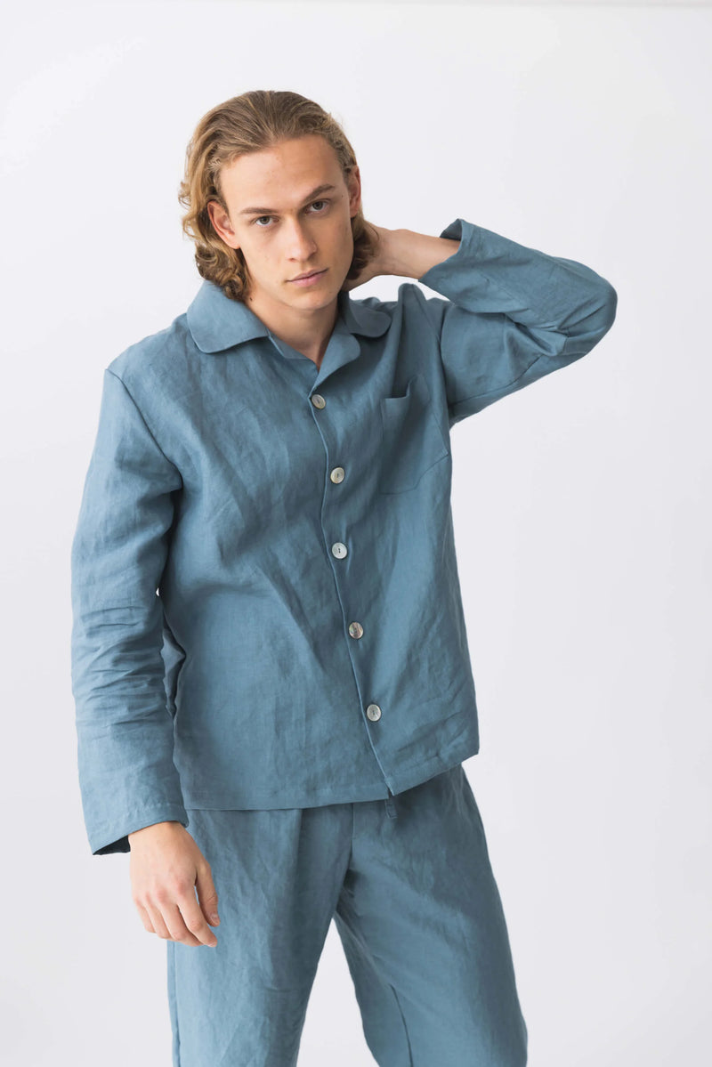 Ensemble pyjama homme en lin bleu Linenshed