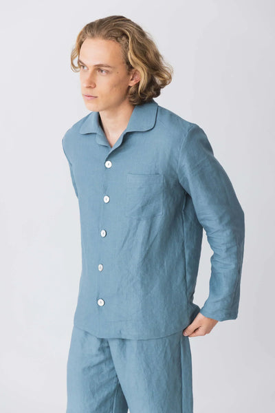Pyjama en lin à manches longues “ Diego” bleu-francais 6 #colour_bleu-francais