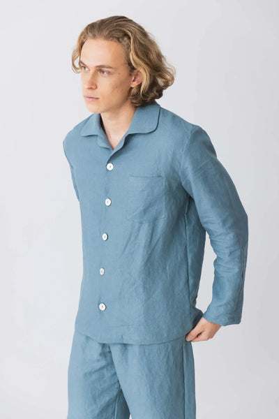 Pyjama en lin à manches longues “ Diego” bleu-francais 10 #colour_bleu-francais