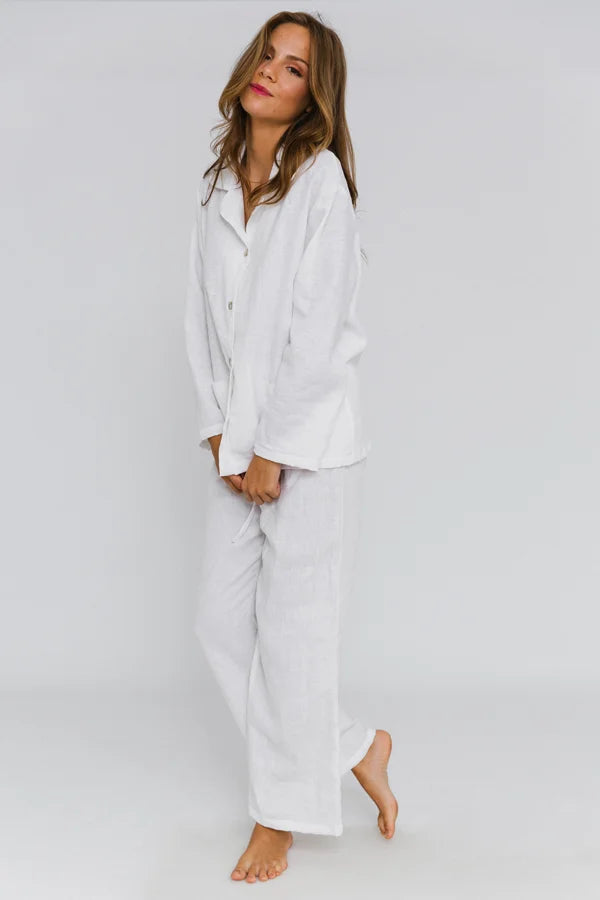Pyjama Long Coral Fleece De Noël - Blanc