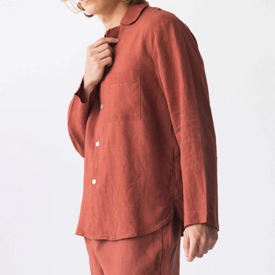 Veste de pyjama en lin lavé “Ronaldo” Brique  #colour_brique