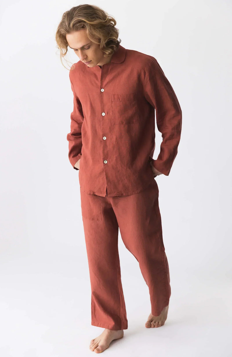 Pyjama en lin homme “Ronaldo” brique 7 