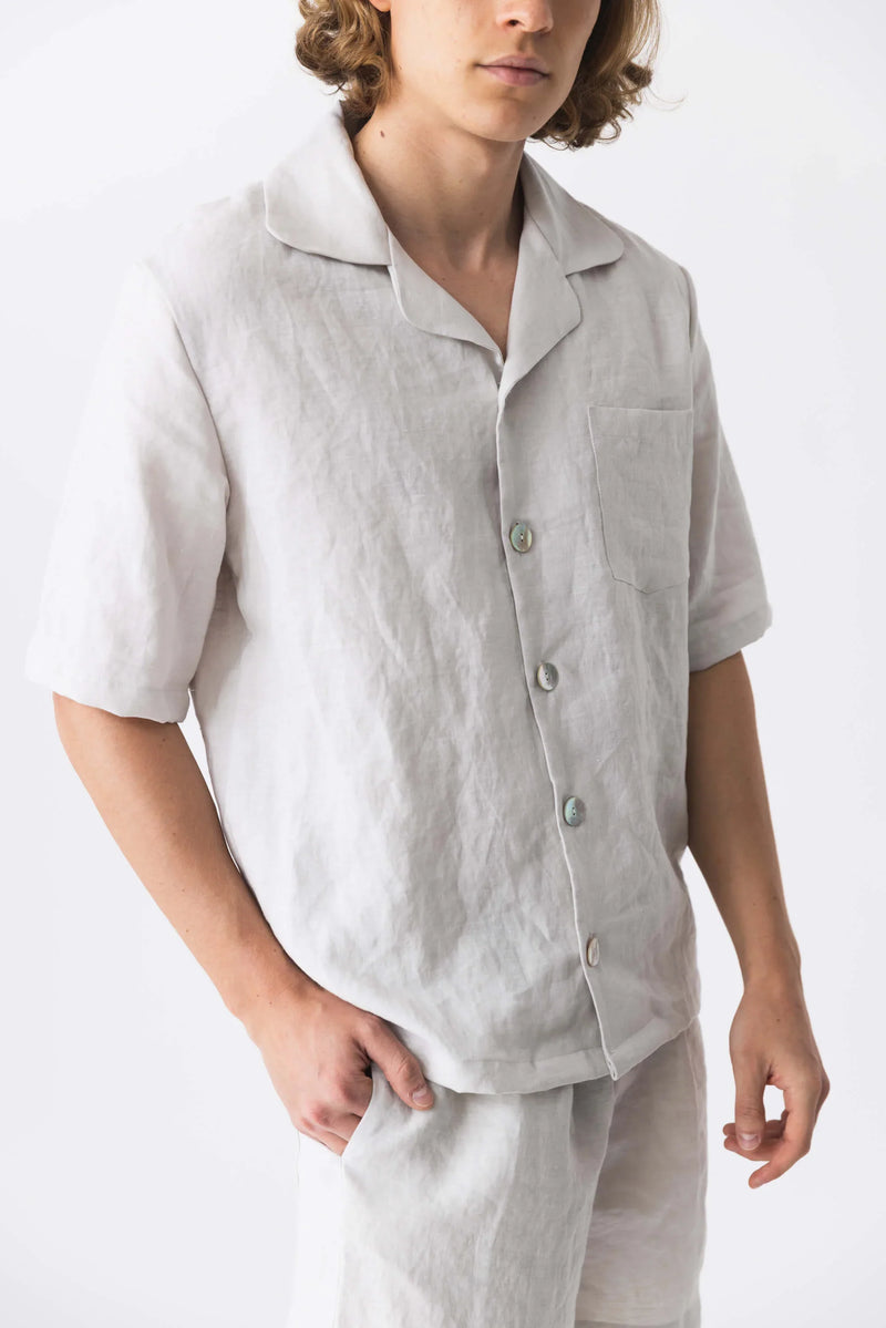 Veste pyjama en lin lavé à manches courtes “Emanuel” Gris Minéral 1 
