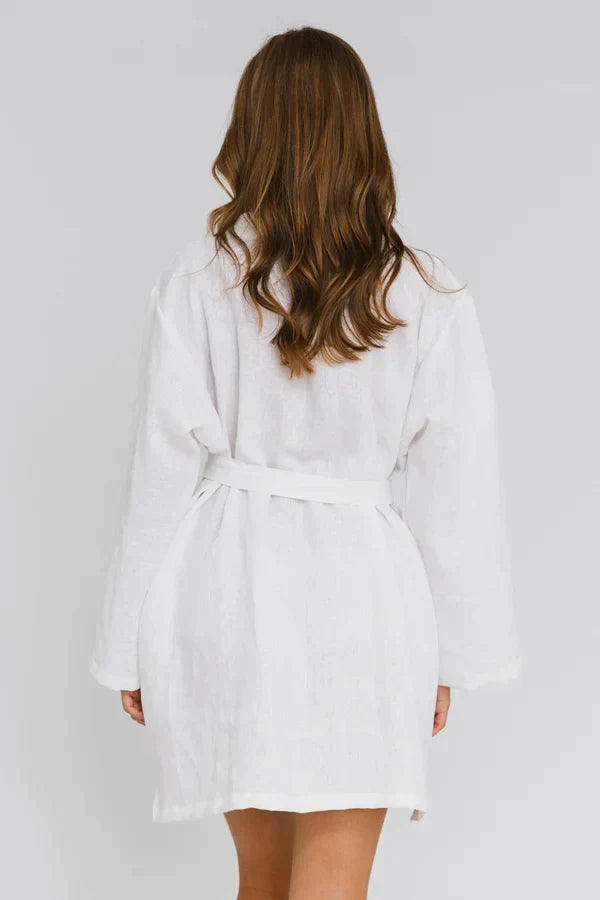 Peignoir court unisex en lin « Alice » Blanc 9 