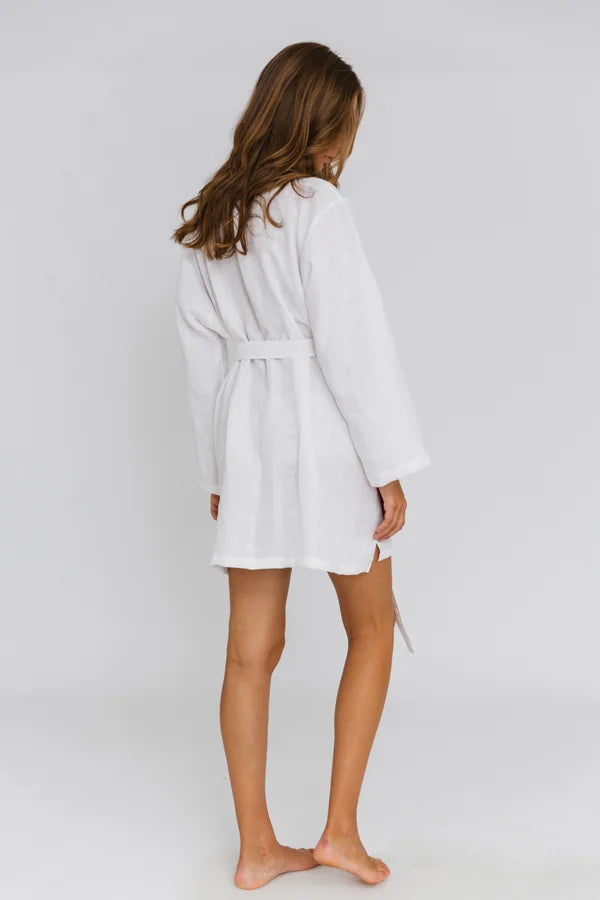 Peignoir court unisex en lin Blanc 11 