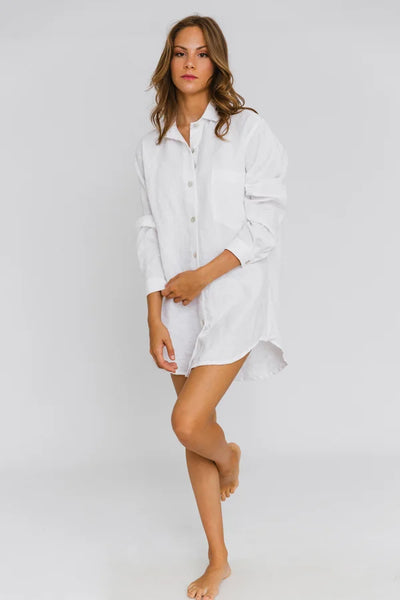Chemise de nuit en lin boutonnée « Eliza » pour Femme Blanc Optique 13 #colour_blanc-optique
