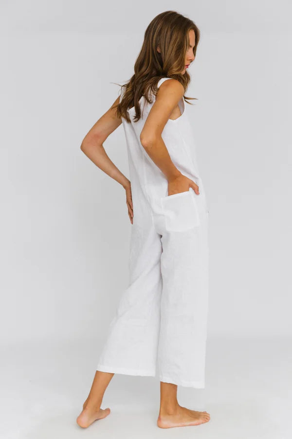 Salopette Femme En Coton Et Lin - Coupe Ample Avec Poches - Style Décontracté - Multi-Occasions