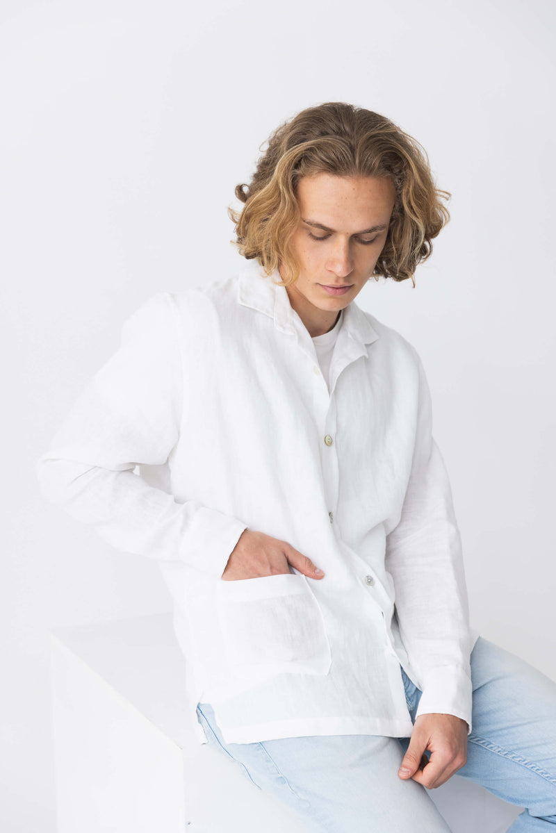 Chemise veste en 100 % lin lavé blanc 14 