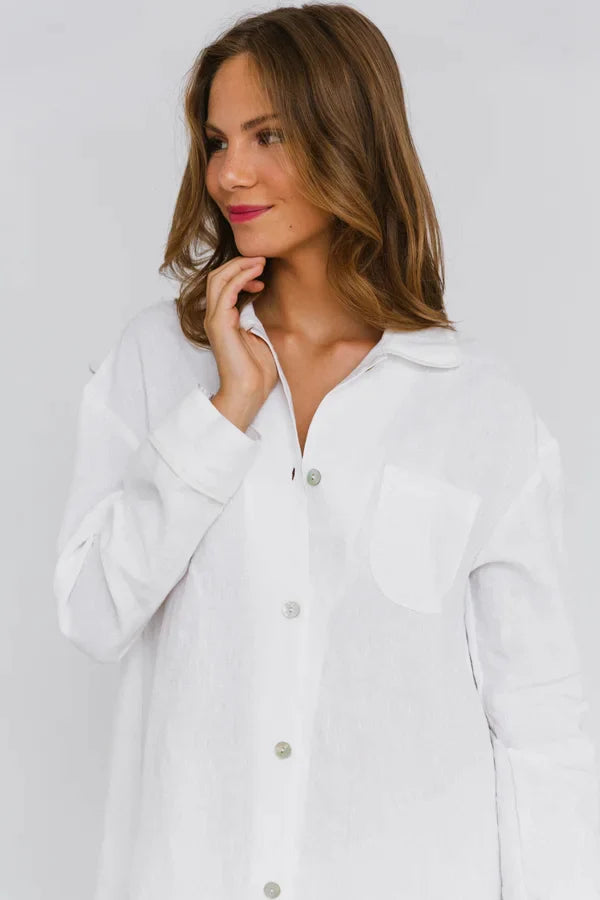 Chemise de nuit luxueuse en lin Blanc Optique 8 