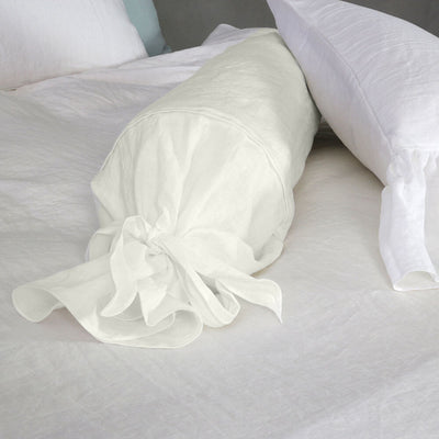 Taie de traversin en lin avec noeud ivoire