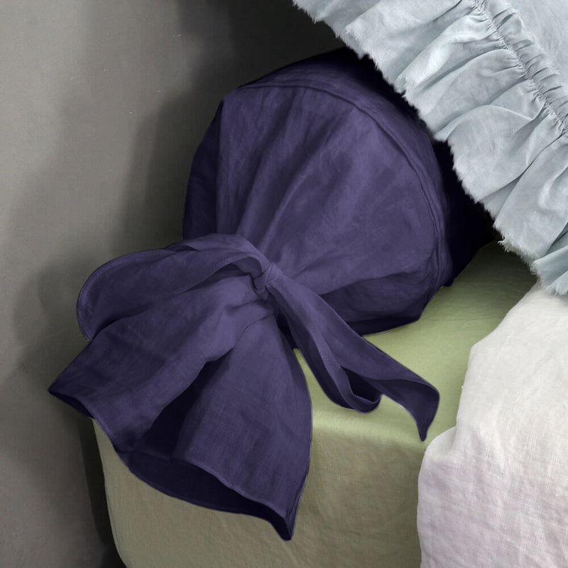 taie de traversin en lin bleu nuit