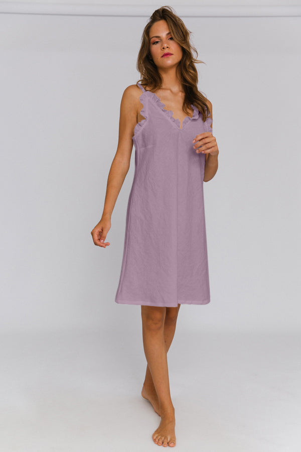 Chemise de nuit « Carla » en lin Lilas 