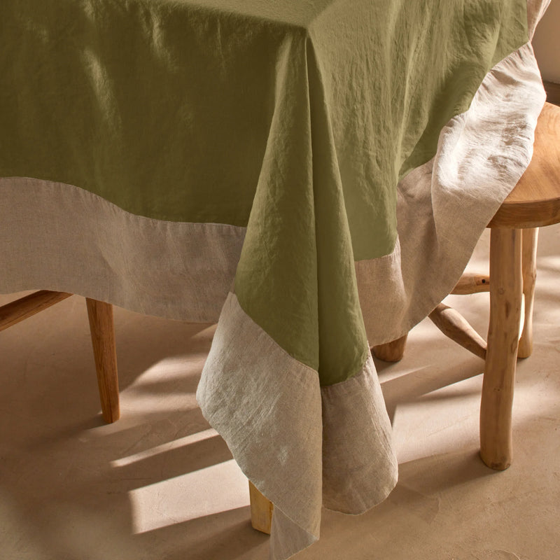 Nappe bicolore en lin sur mesure vert olive