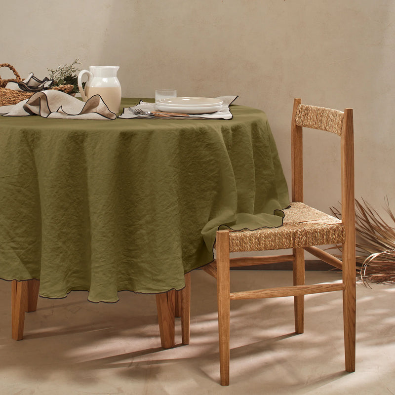 nappe ronde "bourdon" en lin sur mesure vert olive